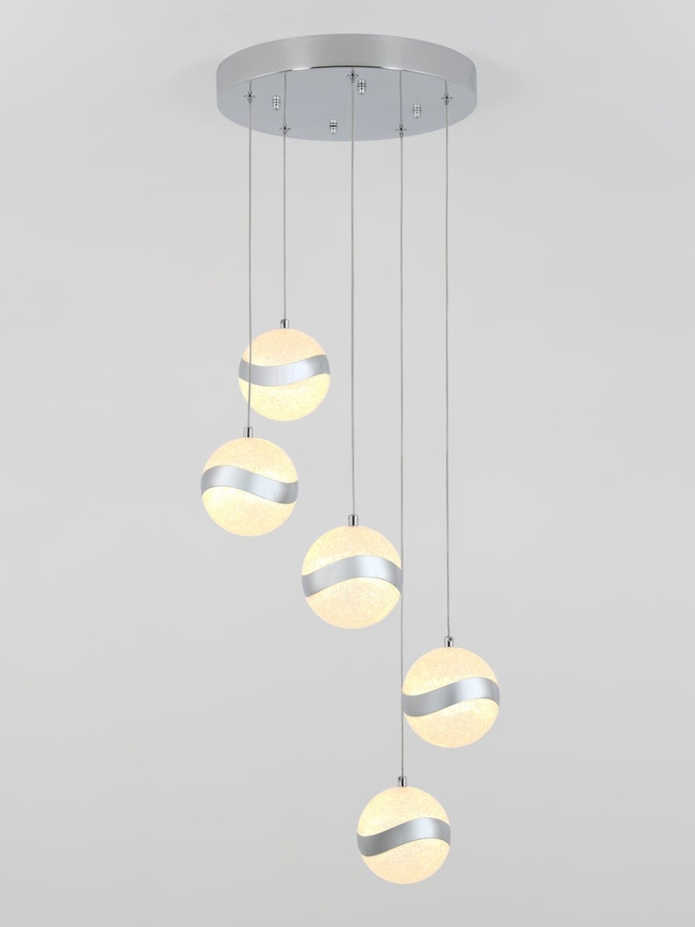 NIB Artika Wavey 5-Light LED Chrome Crystal Pendant Chandelier PDT-5WA-C